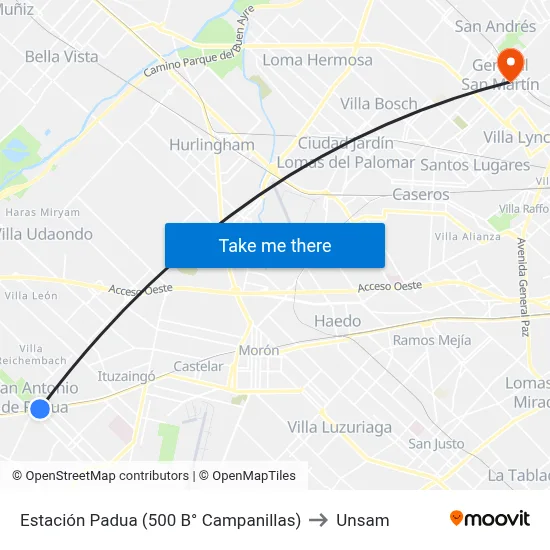 Estación Padua (500 B° Campanillas) to Unsam map