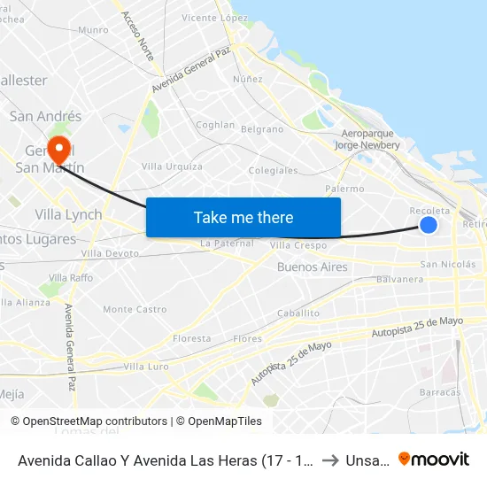 Avenida Callao Y Avenida Las Heras (17 - 124) to Unsam map