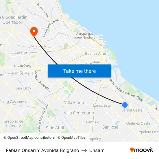Fabián Onsari Y Avenida Belgrano to Unsam map