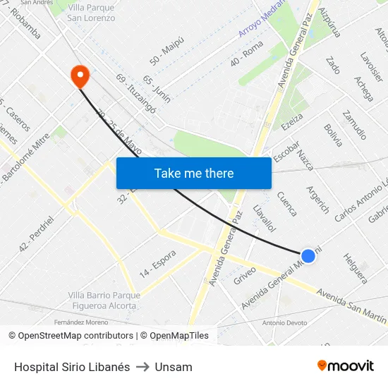 Hospital Sirio Libanés to Unsam map