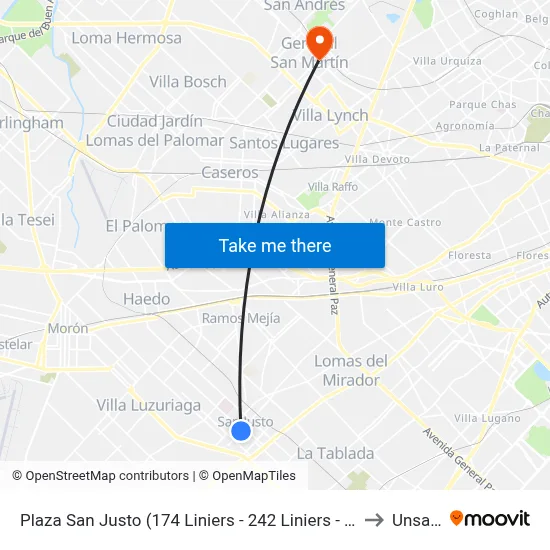 Plaza San Justo (174 Liniers - 242 Liniers - 620) to Unsam map