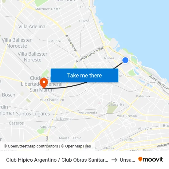 Club Hípico Argentino / Club Obras Sanitarias to Unsam map