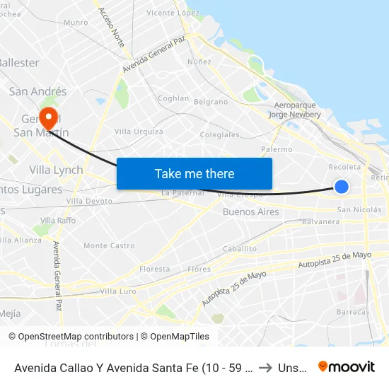 Avenida Callao Y Avenida Santa Fe (10 - 59 - 108) to Unsam map
