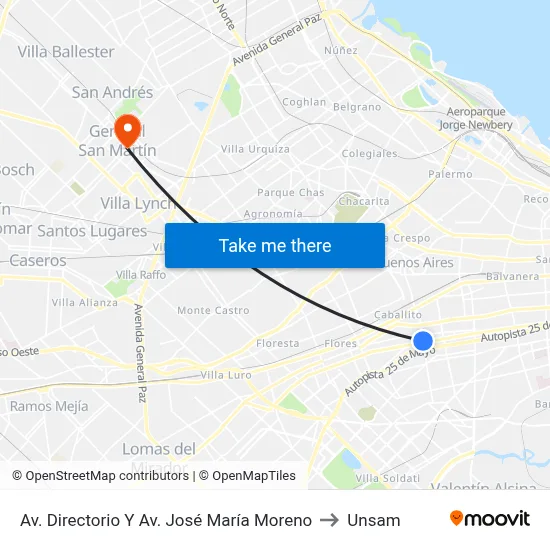 Av. Directorio Y Av. José María Moreno to Unsam map