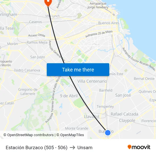Estación Burzaco (505 - 506) to Unsam map