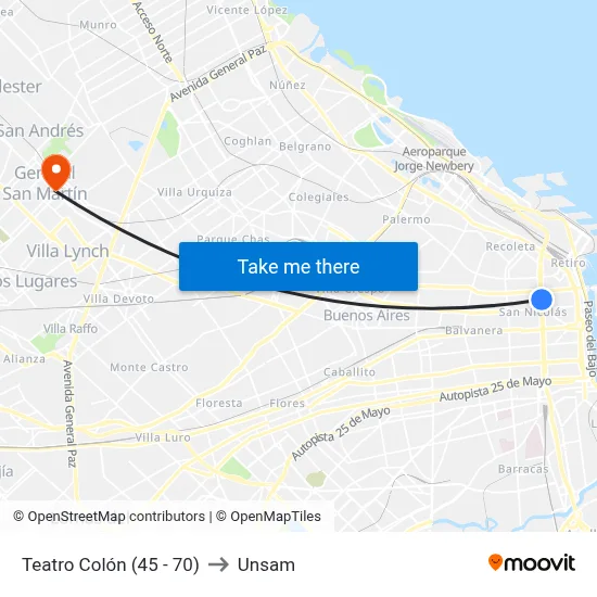 Teatro Colón (45 - 70) to Unsam map