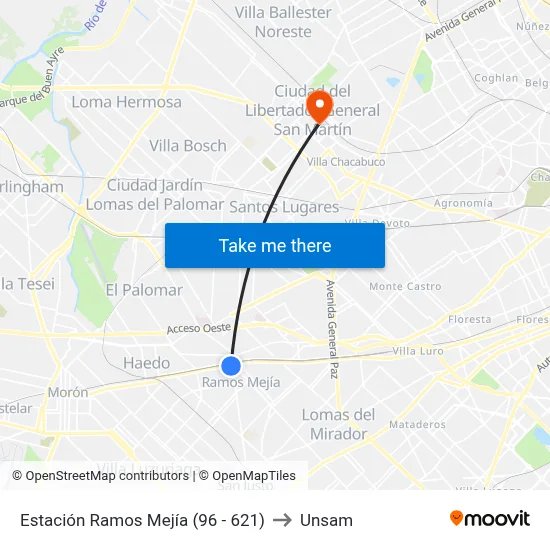 Estación Ramos Mejía (96 - 621) to Unsam map