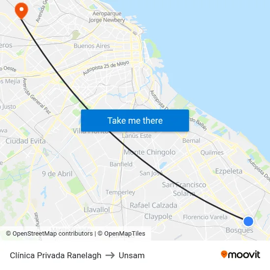 Clínica Privada Ranelagh to Unsam map