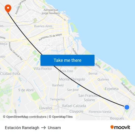 Estación Ranelagh to Unsam map