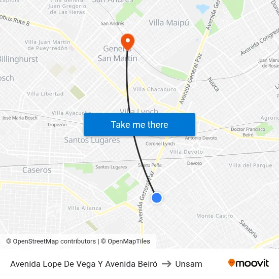 Avenida Lope De Vega Y Avenida Beiró to Unsam map