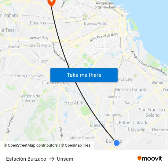 Estación Burzaco to Unsam map