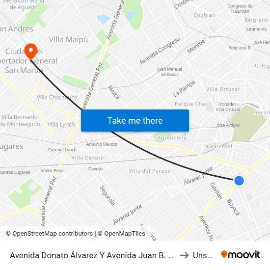 Avenida Donato Álvarez Y Avenida Juan B. Justo to Unsam map