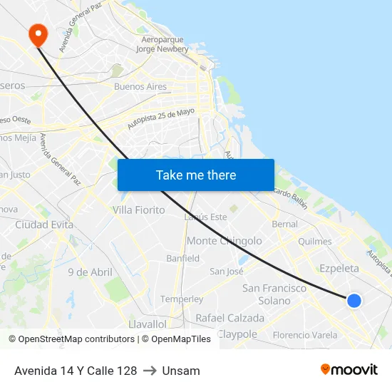 Avenida 14 Y Calle 128 to Unsam map