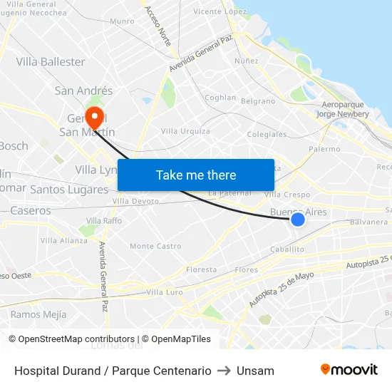 Hospital Durand / Parque Centenario to Unsam map