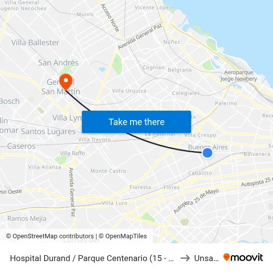 Hospital Durand / Parque Centenario (15 - 119) to Unsam map