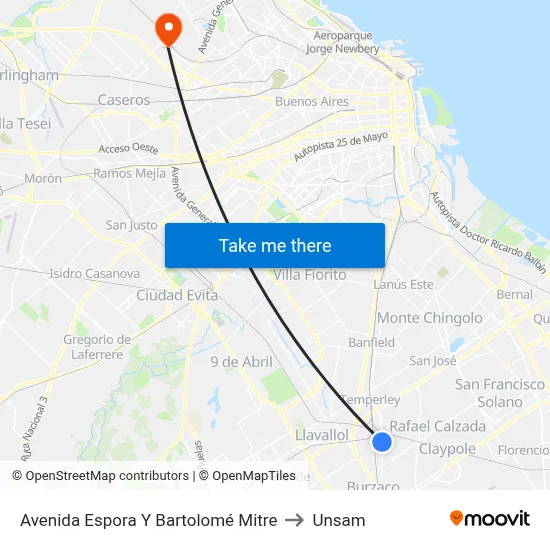 Avenida Espora Y Bartolomé Mitre to Unsam map