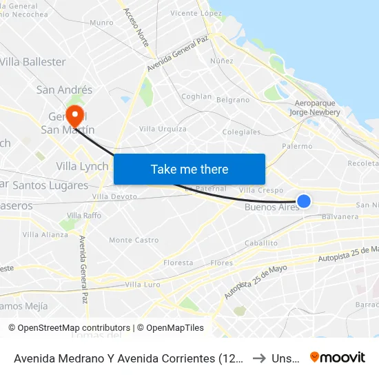 Avenida Medrano Y Avenida Corrientes (128 - 160) to Unsam map