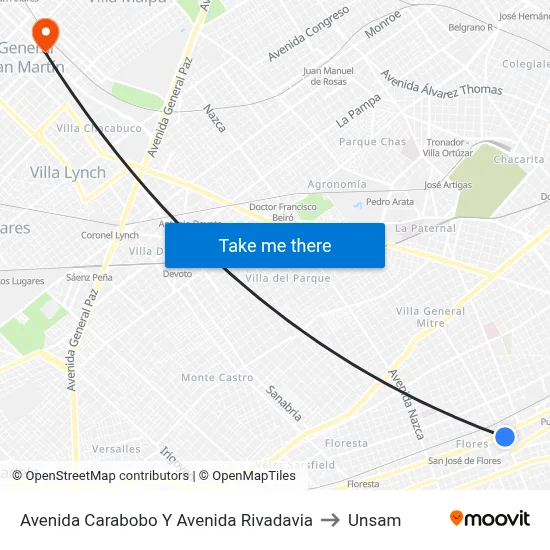 Avenida Carabobo Y Avenida Rivadavia to Unsam map
