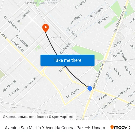 Avenida San Martín Y Avenida General Paz to Unsam map