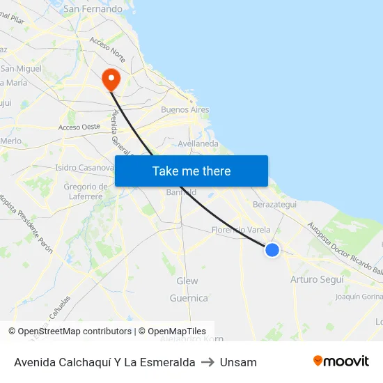Avenida Calchaquí Y La Esmeralda to Unsam map