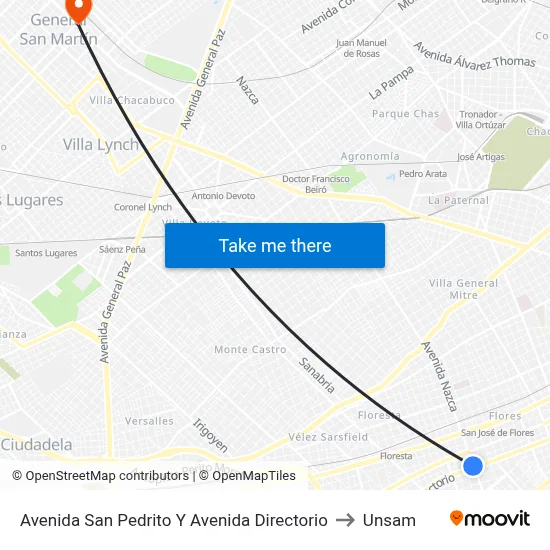 Avenida San Pedrito Y Avenida Directorio to Unsam map