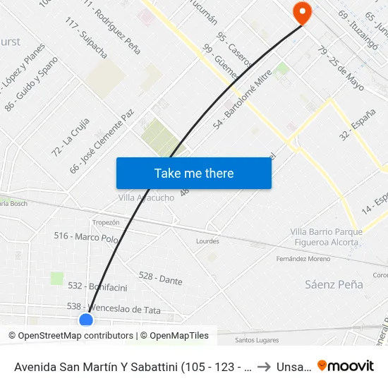 Avenida San Martín Y Sabattini (105 - 123 - 343) to Unsam map