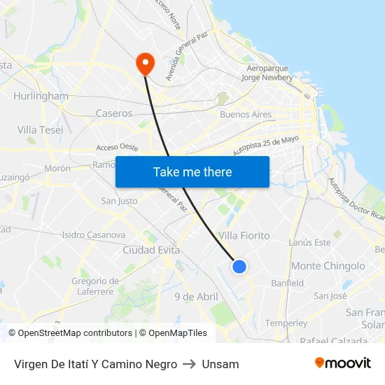 Virgen De Itatí Y Camino Negro to Unsam map
