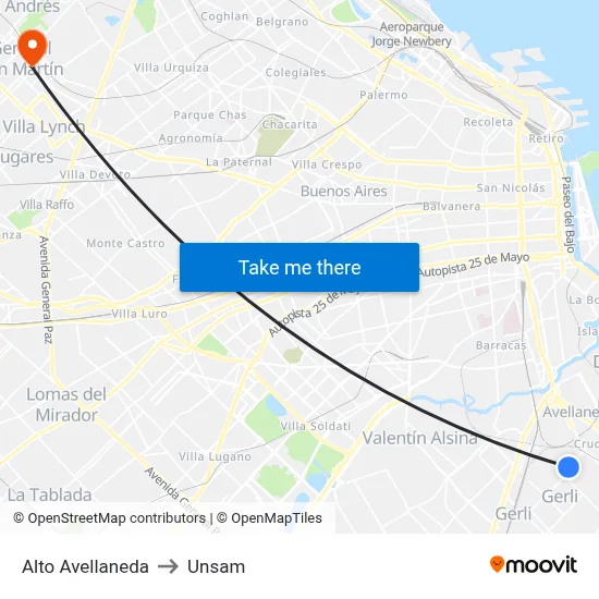 Alto Avellaneda to Unsam map