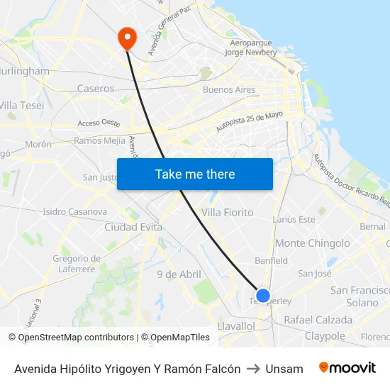 Avenida Hipólito Yrigoyen Y Ramón Falcón to Unsam map