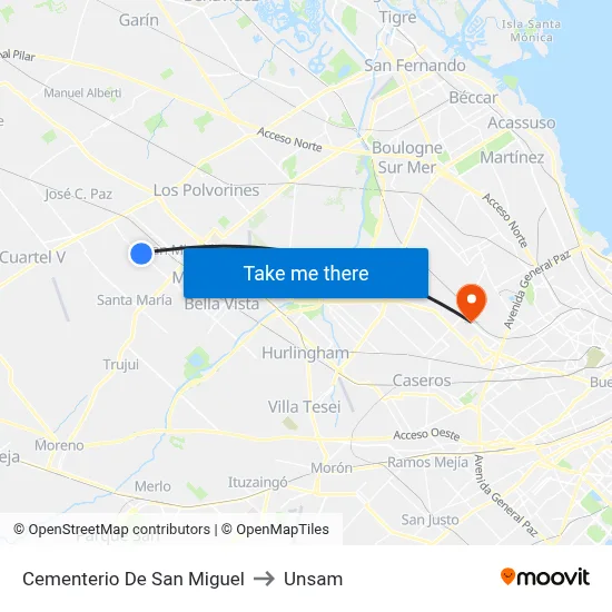 Cementerio De San Miguel to Unsam map