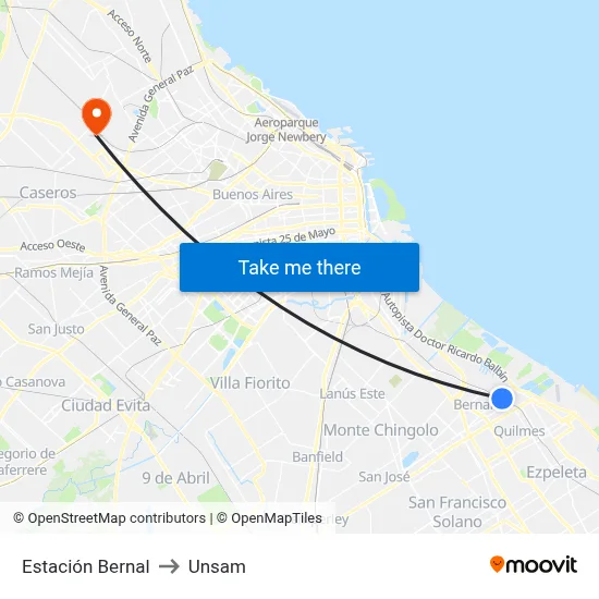 Estación Bernal to Unsam map