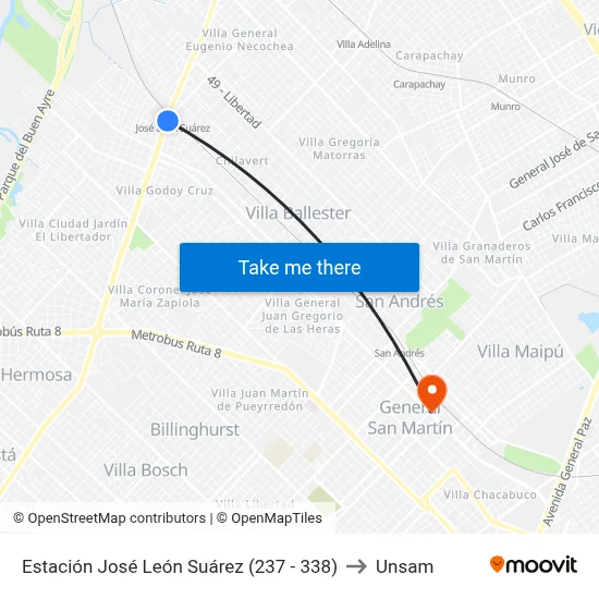 Estación José León Suárez (237 - 338) to Unsam map
