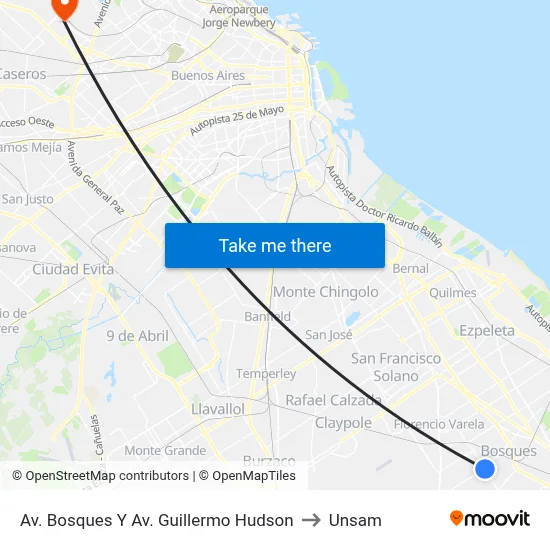 Av. Bosques Y Av. Guillermo Hudson to Unsam map