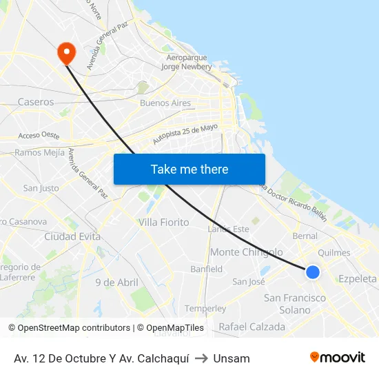 Av. 12 De Octubre Y Av. Calchaquí to Unsam map