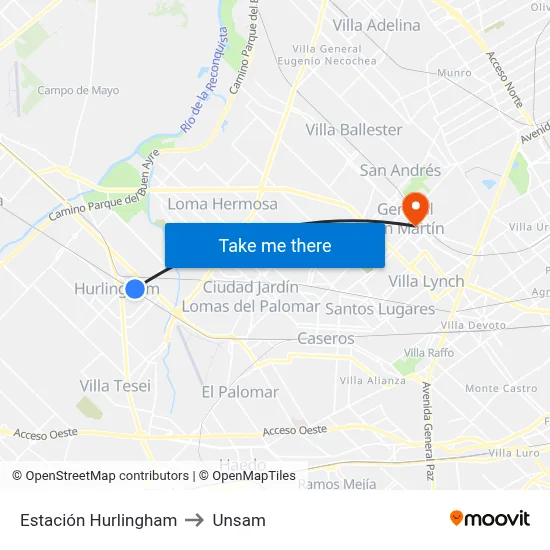 Estación Hurlingham to Unsam map