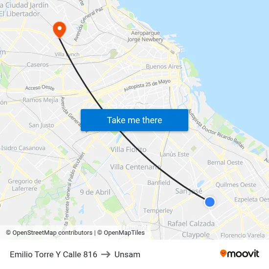 Emilio Torre Y Calle 816 to Unsam map