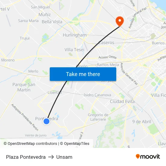 Plaza Pontevedra to Unsam map
