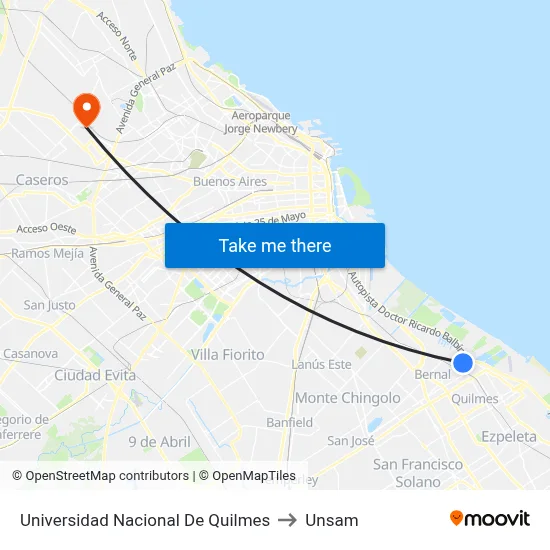 Universidad Nacional De Quilmes to Unsam map