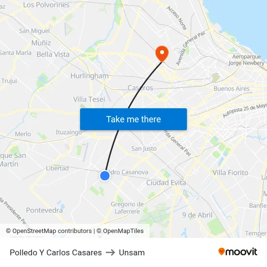 Polledo Y Carlos Casares to Unsam map
