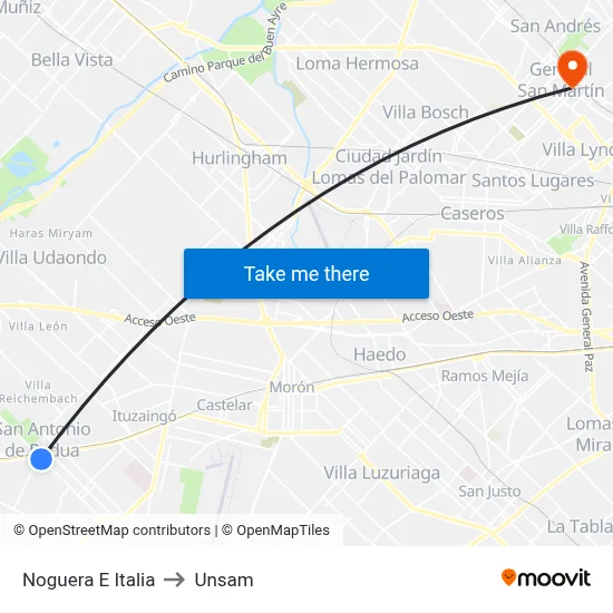 Noguera E Italia to Unsam map