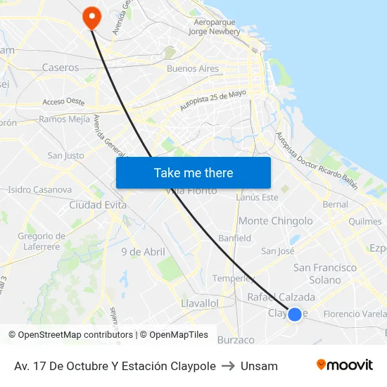Av. 17 De Octubre Y Estación Claypole to Unsam map