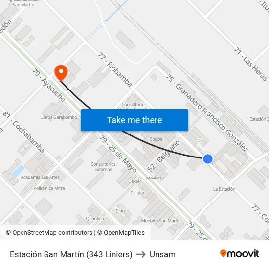 Estación San Martín (343 Liniers) to Unsam map