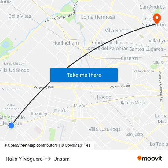 Italia Y Noguera to Unsam map