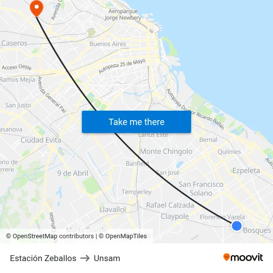 Estación Zeballos to Unsam map