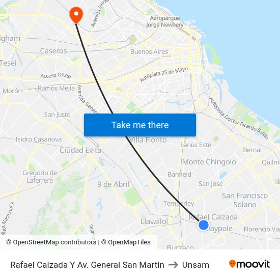 Rafael Calzada Y Av. General San Martín to Unsam map