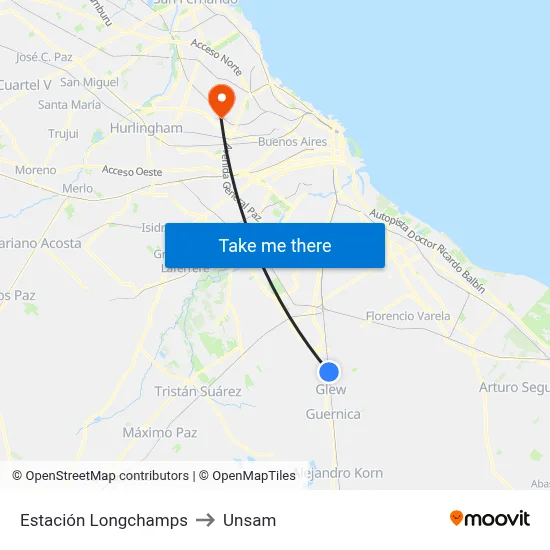 Estación Longchamps to Unsam map