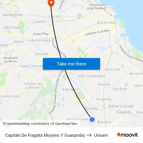 Capitán De Fragata Moyano Y Guatambú to Unsam map