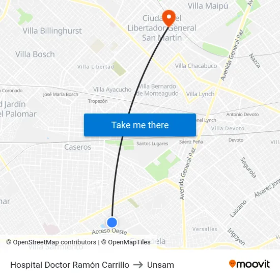 Hospital Doctor Ramón Carrillo to Unsam map