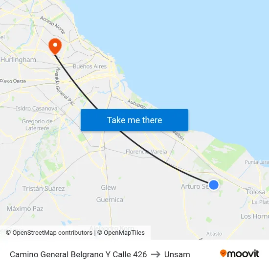 Camino General Belgrano Y Calle 426 to Unsam map