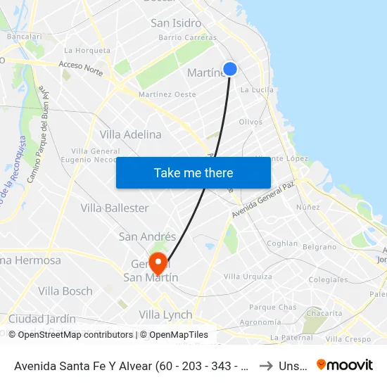Avenida Santa Fe Y Alvear (60 - 203 - 343 - 365 - 707) to Unsam map